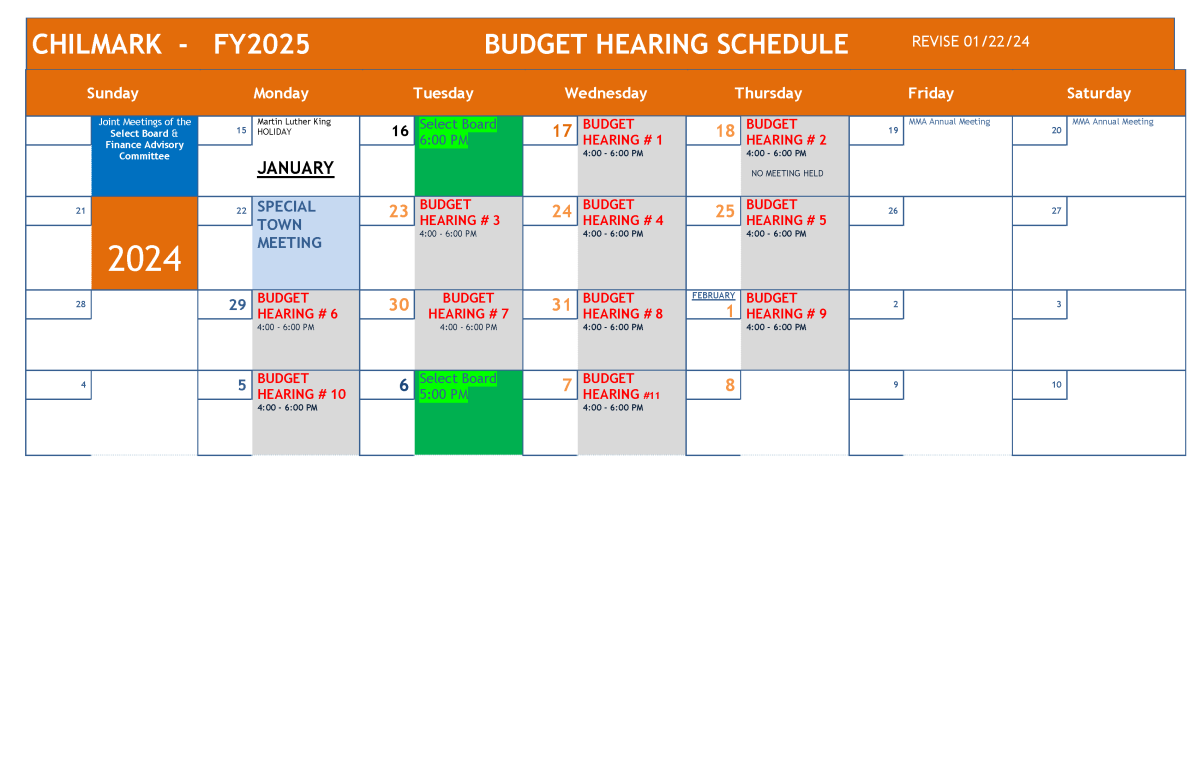 FY2025 Budget hearing schedule