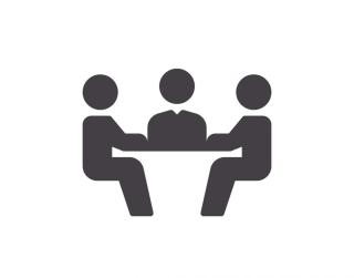 three people meeting logo