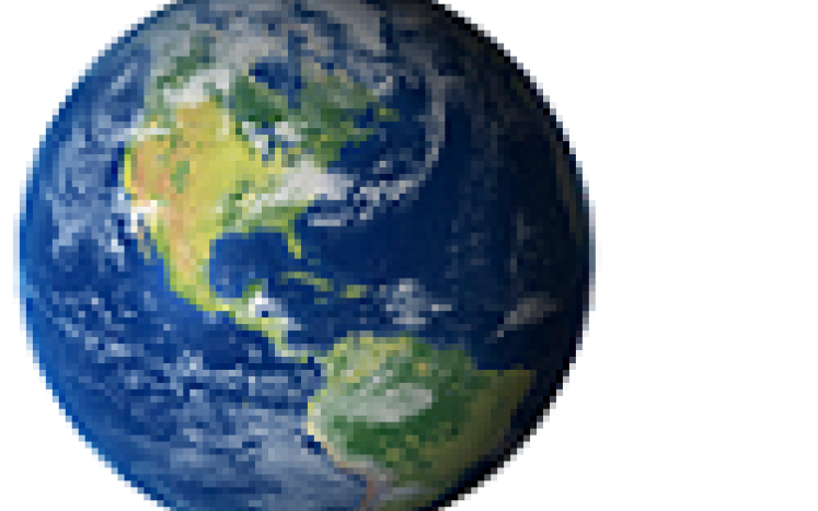 image of earth as a round globe showing north and south America and oceans 