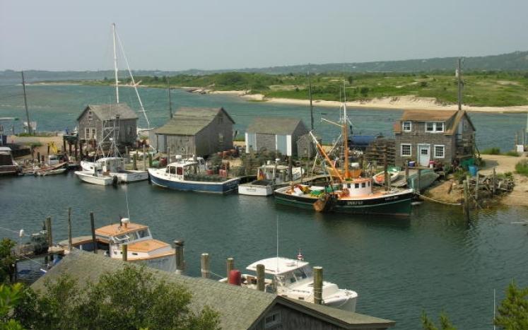 photo of Menemsha Harbor with boats 